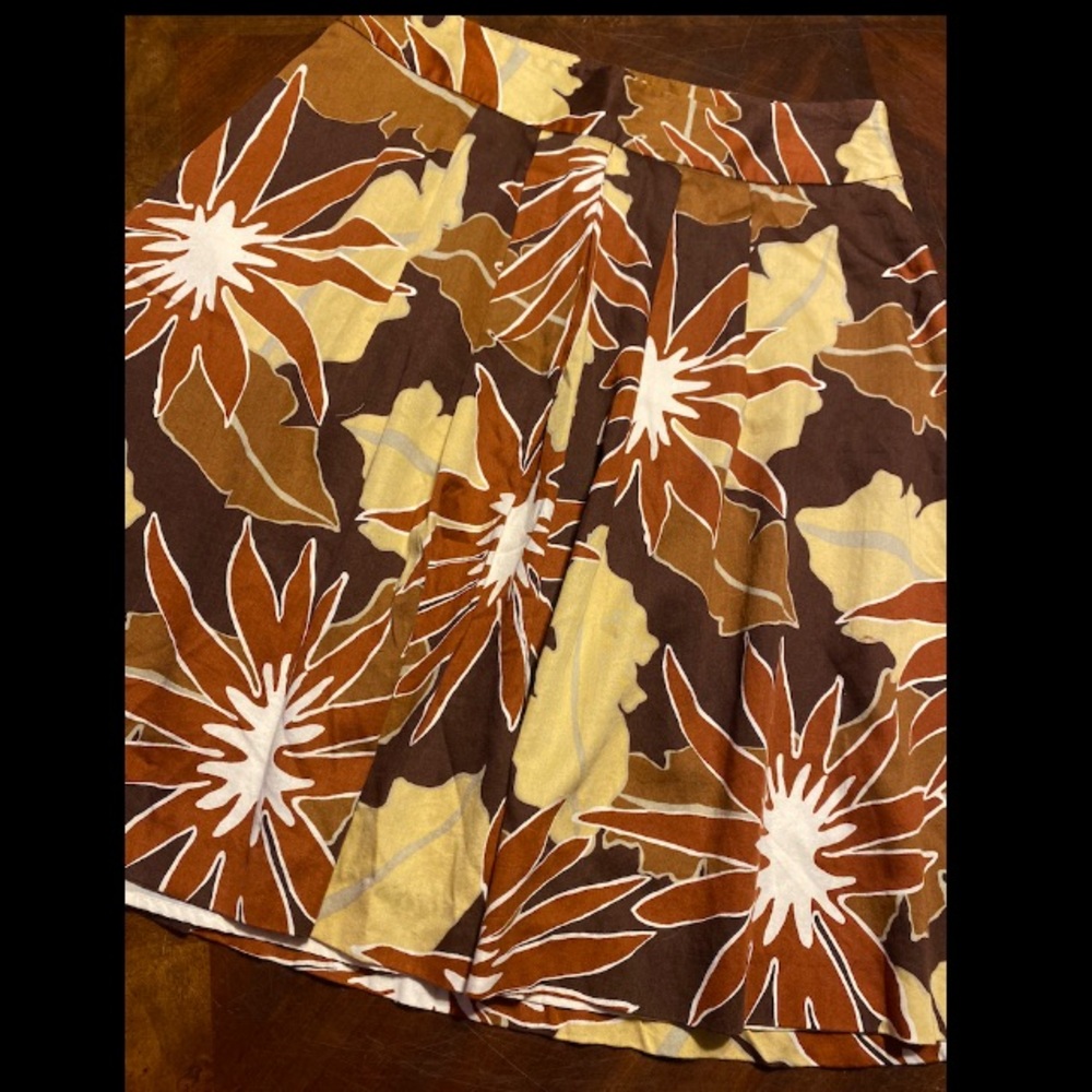 Merona Brown White Tan Floral Midi Skirt